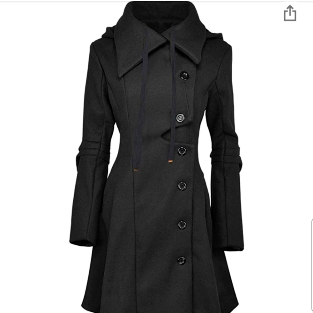 Women’s Slim Fitting Black Hooded Trench Coat Size M NWOT